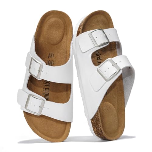 Project Cloud صندل مسطح نسائي من جلد طبيعي من مشروع كلاود 2025 أساسيات الشاطئ صندل نسائي من فوم الذاكرة أساسيات العطلة للنساء (فينيتا، أبيض، 10) - Image 1