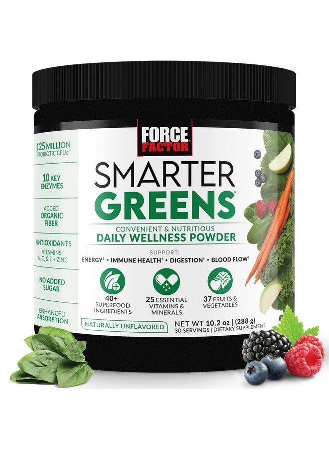 Force Factor Smarter Greens Daily Wellness Powder, Greens Superfood Powder to Support Gut Health, Bloating, & Digestion, with 40+ Superfoods, 125 Million CFUs of Probiotics, Unflavored, 30 Servings - Image 1