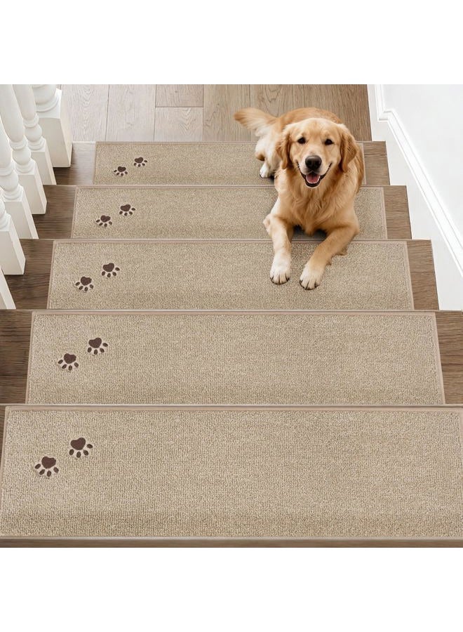 BEQHAUSE Stair Treads for Wooden Steps 28inX9in, Carpet Stair Treads Non-Slip Indoor, Soft Stair Runner for Kids Elders and Pets, Machine Washable, TPE Backing, 100% Polyester, 4pcs, Beige - Image 1