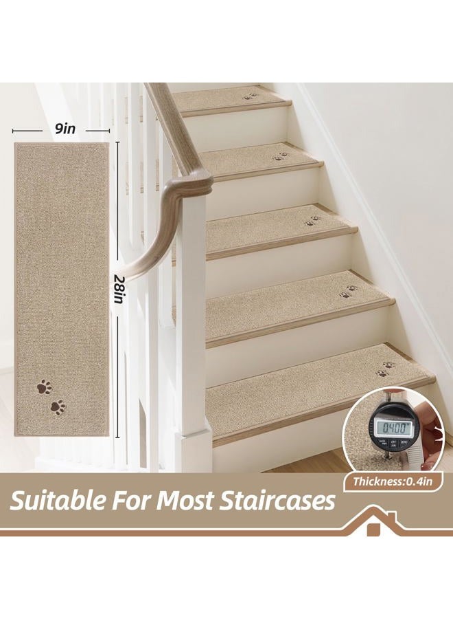 BEQHAUSE Stair Treads for Wooden Steps 28inX9in, Carpet Stair Treads Non-Slip Indoor, Soft Stair Runner for Kids Elders and Pets, Machine Washable, TPE Backing, 100% Polyester, 4pcs, Beige - Image 2