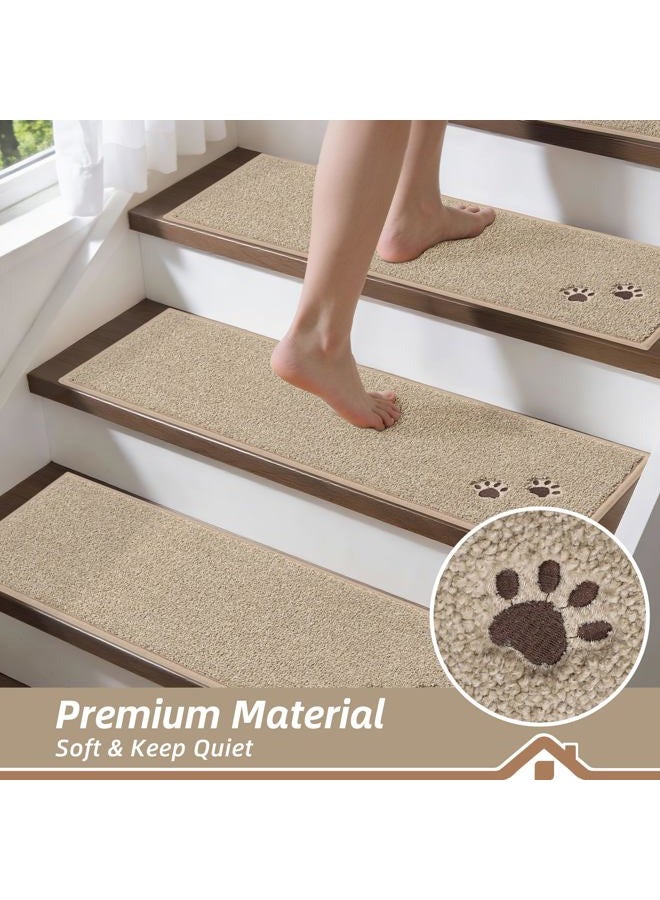 BEQHAUSE Stair Treads for Wooden Steps 28inX9in, Carpet Stair Treads Non-Slip Indoor, Soft Stair Runner for Kids Elders and Pets, Machine Washable, TPE Backing, 100% Polyester, 4pcs, Beige - Image 3