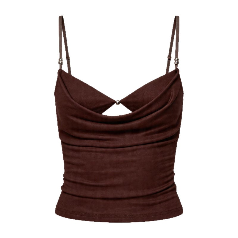 Women's Cowl Neck Halter Cami Top Faux Two-Piece Short Vest - Image 5