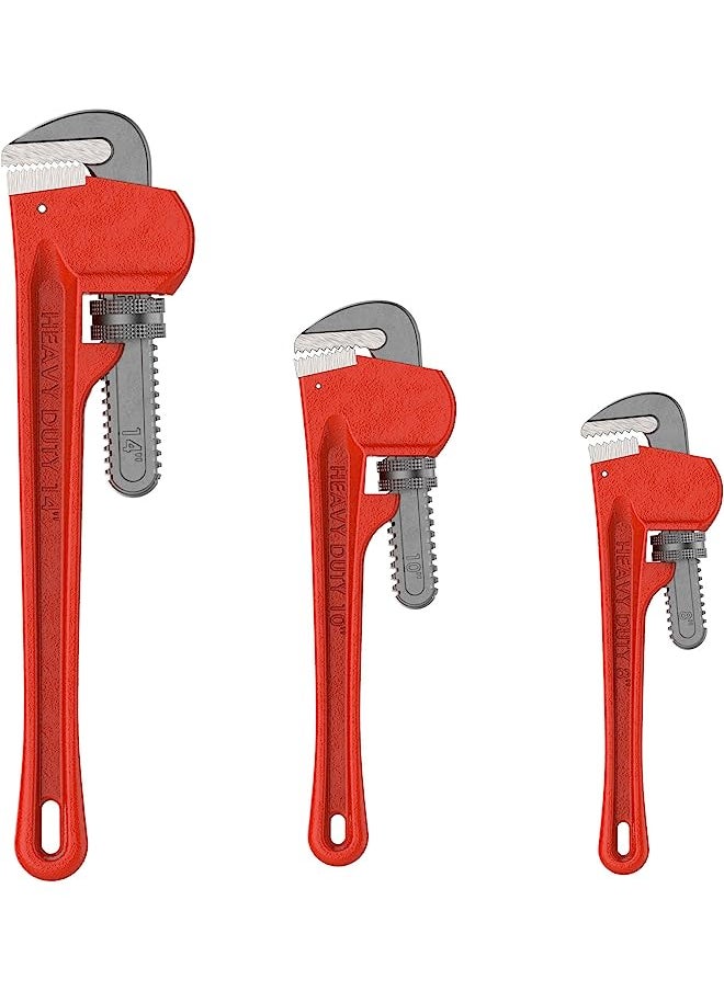 Stalwart - مفتاح ربط الأنابيب 75-HT3012 من Stalwart، مجموعة مكونة من 3 قطع بمقاس 14 بوصة و10 بوصة و8 بوصة - مفاتيح يدوية لتحسين المنزل مع فكين قابلين للتعديل وحقيبة تخزين من - Image 1