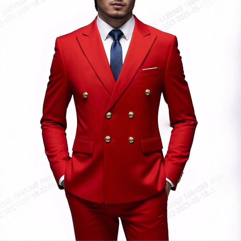 بدلة كاجوال مزدوجة الصدر للرجال بحجم أوروبي، جاكيت بدلة رسمية فردية للرجال - Image 3