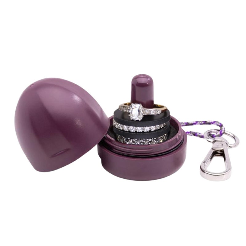 Ring Holder Keychain Jewelry Organizer and Storage Portable Waterproof Ring Holder Pill Box Keychain Container Gym Accessory and Travel Ring Case Deep Plum
