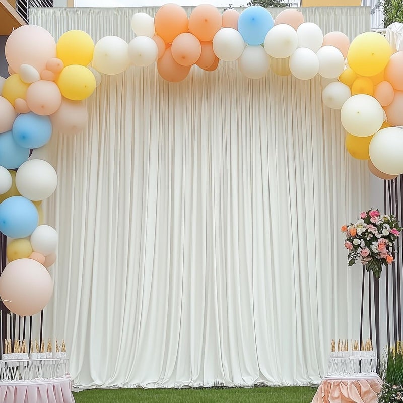 NSSONBEN 50×12ft Wrinkle Free Ivory Backdrop Curtain for Wedding Parties, 10 Panels 5×12ft Long Soft Silky Polyester Backdrop Drapes Cream Photo Back Drop Curtains for Party Photography Background Cloth - Image 5