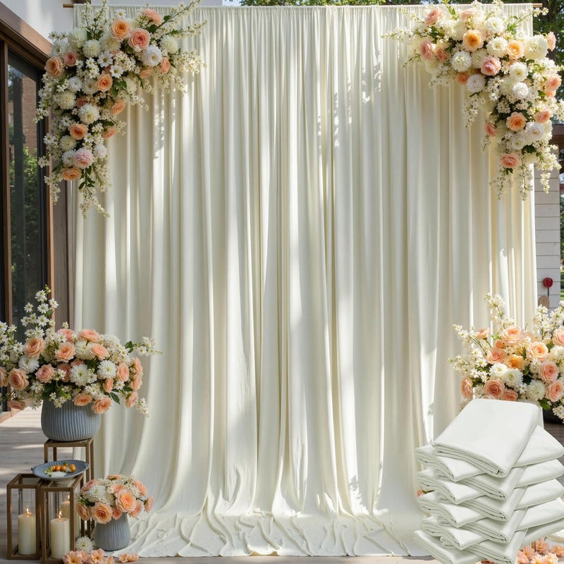 NSSONBEN 50×12ft Wrinkle Free Ivory Backdrop Curtain for Wedding Parties, 10 Panels 5×12ft Long Soft Silky Polyester Backdrop Drapes Cream Photo Back Drop Curtains for Party Photography Background Cloth - Image 1