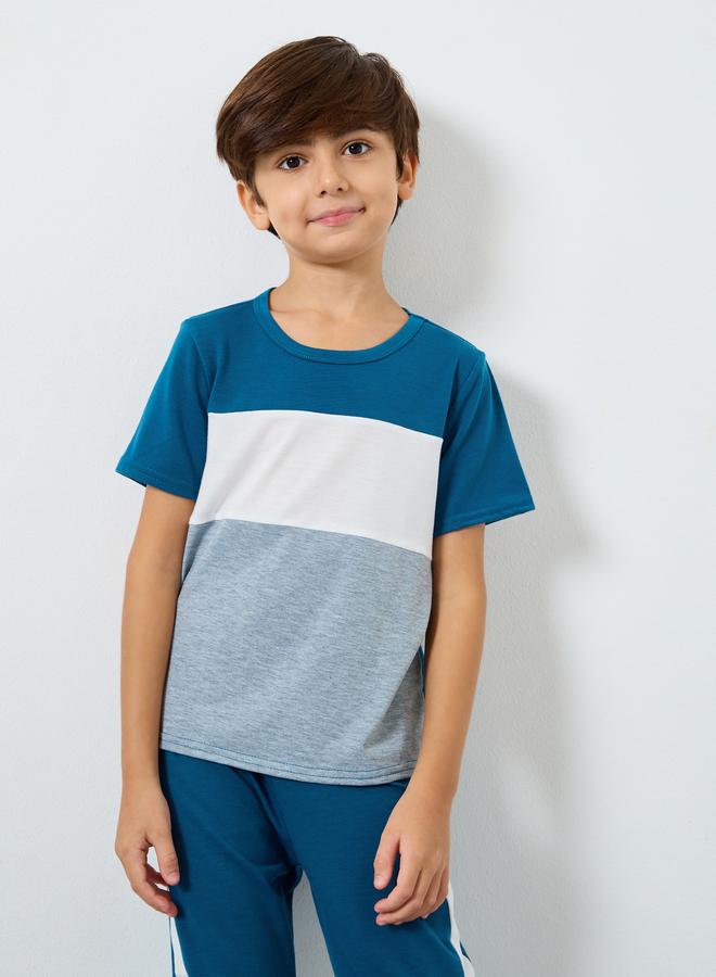 ستايلي طقم من بنطال جوغر وتيشيرت بنمط كُتل الألوان - Image 2