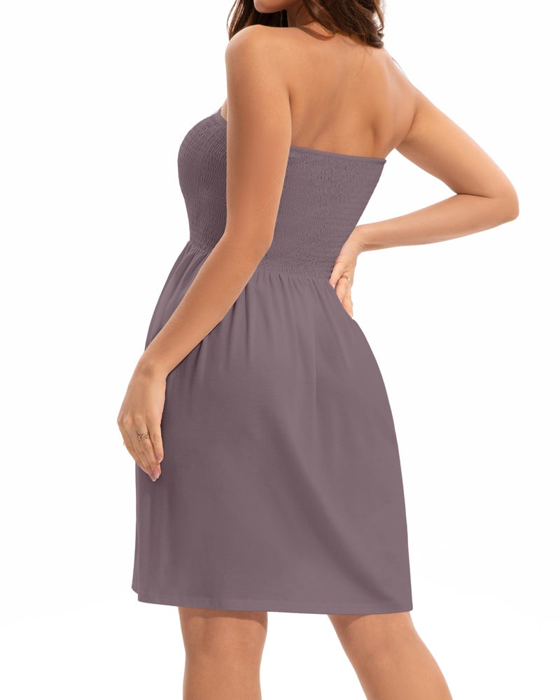 elescat Summer Dresses for Women Strapless Casual Beach Cover Ups Tube Top Sundressï¼ˆGrayish Purple, L - Image 5
