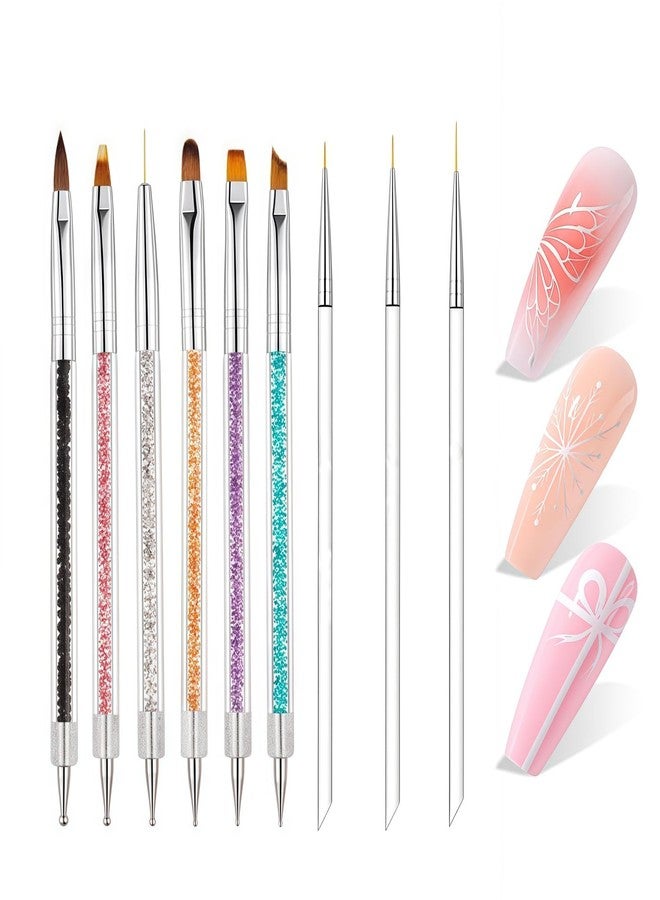 HomTop 9pcs Nail Art Brushes Set - Dual-Ended Dotting Pens & Detail Liner Brushes for DIY Nail Designs, Striping, Painting & Drawing, Professional Manicure Tools for Women & Beginners - Image 1