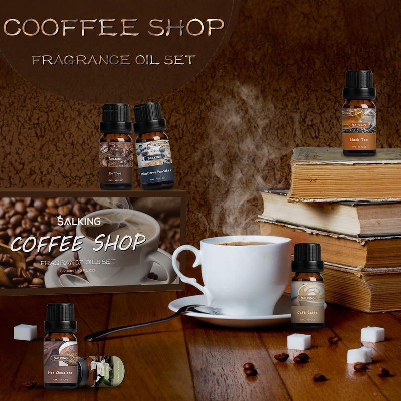 Coffee Shop Fragrance Oils Set, Premium Essential Oils Set for Diffuser, Scented Oil for Soap & Candle Making - Blueberry Pancakes, Coffee, Café Latte, Hot Chocolate, French Vanilla, Black Tea - Image 2