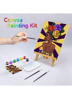 VOCHIC VOCHIC Canvas Painting Kit Pre Drawn Canvas for Painting for Adults Party Kits Paint and Sip Party Supplies 8x10 Canvas to Paint Flower Girl 8 Acrylic Colors,3 Brush,1 Pallet Paint Art Set  - Image 2