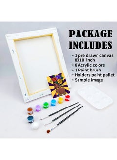 VOCHIC VOCHIC Canvas Painting Kit Pre Drawn Canvas for Painting for Adults Party Kits Paint and Sip Party Supplies 8x10 Canvas to Paint Flower Girl 8 Acrylic Colors,3 Brush,1 Pallet Paint Art Set  - Image 5