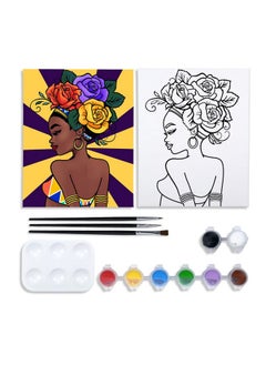 VOCHIC VOCHIC Canvas Painting Kit Pre Drawn Canvas for Painting for Adults Party Kits Paint and Sip Party Supplies 8x10 Canvas to Paint Flower Girl 8 Acrylic Colors,3 Brush,1 Pallet Paint Art Set  - Image 1