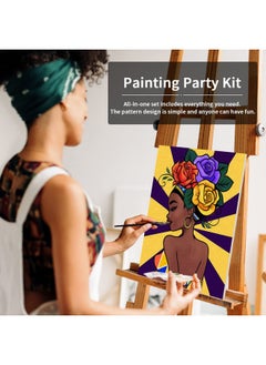 VOCHIC VOCHIC Canvas Painting Kit Pre Drawn Canvas for Painting for Adults Party Kits Paint and Sip Party Supplies 8x10 Canvas to Paint Flower Girl 8 Acrylic Colors,3 Brush,1 Pallet Paint Art Set  - Image 3