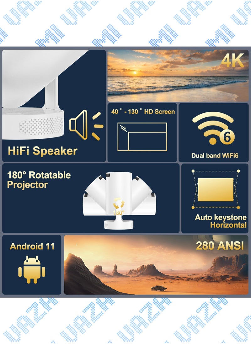 Mi VAZA - Hi-Fi Speaker LCD Projector - Support HD 1080P/4K - 280 ANSI Lumen - Smart Projector with Wifi 6 and Bluetooth 5.0 - Android 11 - Portable Mobile Home Theater - Suitable for Games, Office, Movies - Image 1