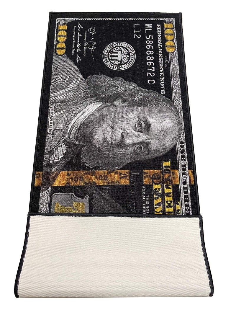HUAHOO Black Money Rugs 100 Dollar Bill Cool Area Rug Door Mat Runner for Living Room Bedroom Indoor Outdoor Rug (31.5" x 78.7") - Image 2