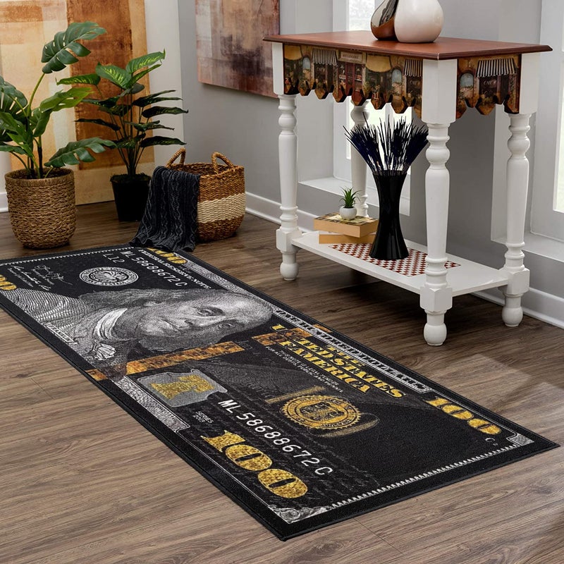 HUAHOO Black Money Rugs 100 Dollar Bill Cool Area Rug Door Mat Runner for Living Room Bedroom Indoor Outdoor Rug (31.5" x 78.7") - Image 5
