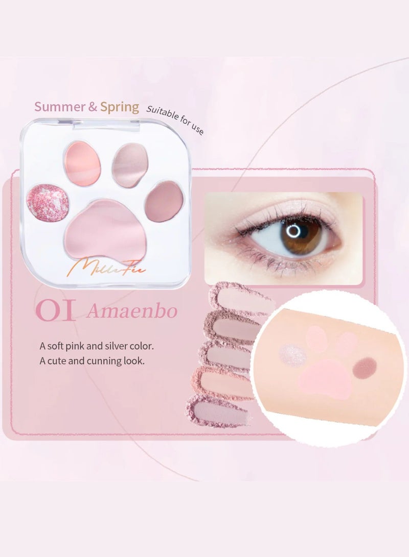 MilleFee Adorable Meow Paws Eyeshadow Palette 5 Shades All-in-one Glitter Makeup Palette 01 Amaenbo - Image 2