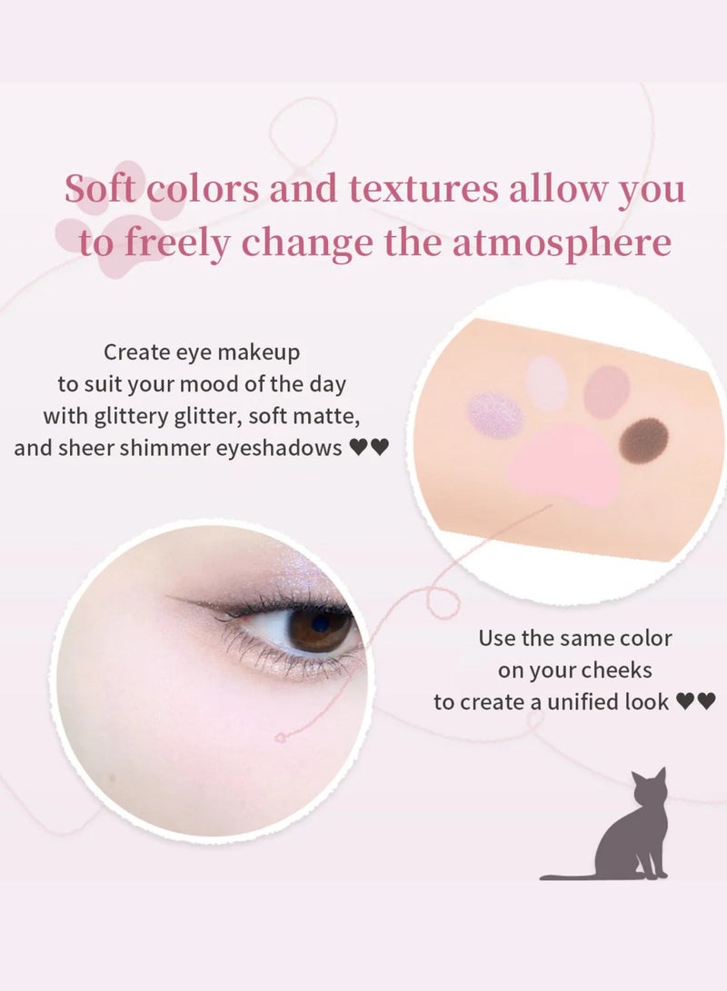 MilleFee Adorable Meow Paws Eyeshadow Palette 5 Shades All-in-one Glitter Makeup Palette 01 Amaenbo - Image 3