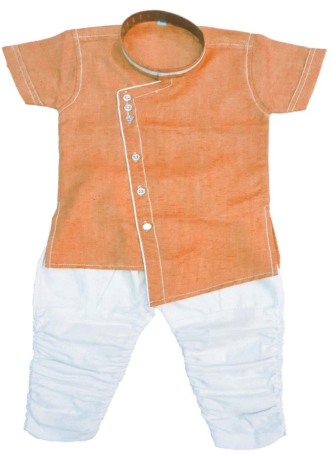 little PANDA Boys Tussar Silk Ethnic wear Kurta and Pyjama Set Peach - Image 2