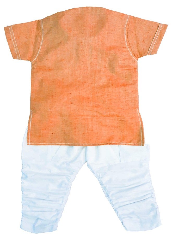little PANDA Boys Tussar Silk Ethnic wear Kurta and Pyjama Set Peach - Image 3