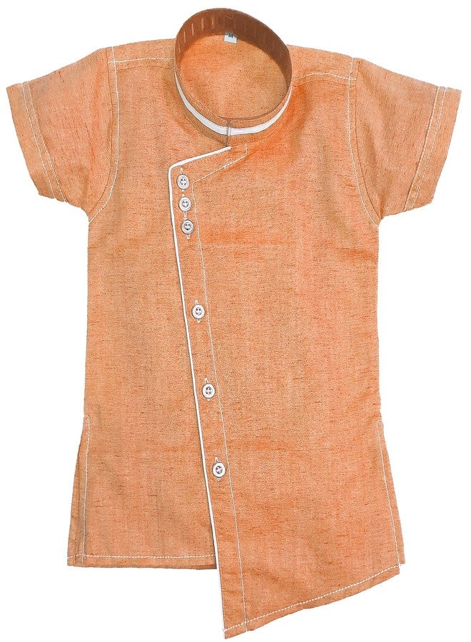 little PANDA Boys Tussar Silk Ethnic wear Kurta and Pyjama Set Peach - Image 4