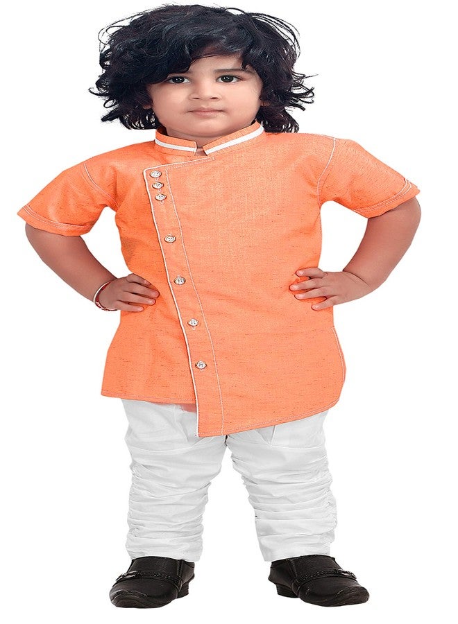 little PANDA Boys Tussar Silk Ethnic wear Kurta and Pyjama Set Peach - Image 1