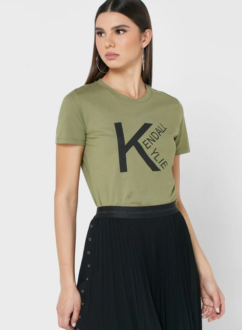 KENDALL + KYLIE Crew Neck Logo T-Shirt
