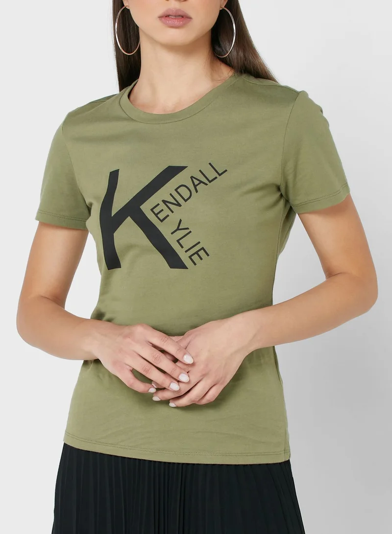 KENDALL + KYLIE Crew Neck Logo T-Shirt