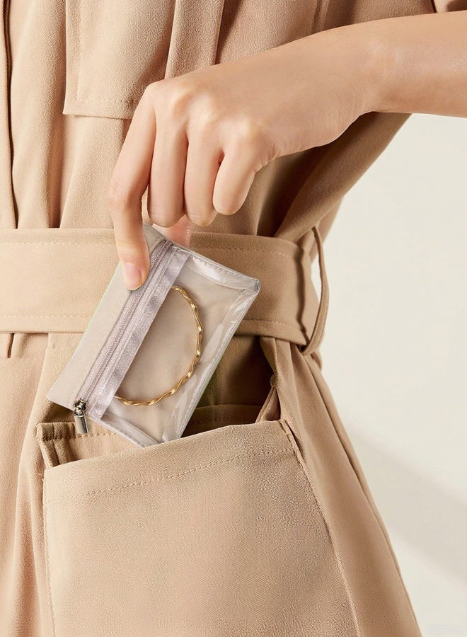 6 Pcs Beige Travel Jewelry Organizer Bags Clear Velvet Zipper Pocket Storage Bags Jewelry Pouch for Women Girls,for Weekend Getaways Vacation Trips Vanity Organization Daily Jewelry Storage Gift to Friends Family - Image 5