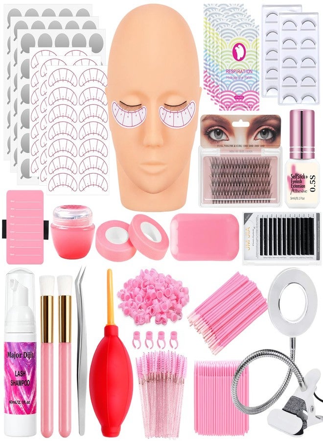 MAJOR DIJIT Lash Kits Extensions Kit for Beginners Eyelash Lash Extension Kit for Beginners with Lash Mannequin Head Lash Extension Practice Kit Starter Kit with Everything (Pink-C) - Image 1