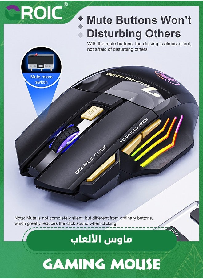 GROIC - Wireless Gaming Mouse, Rechargeable Silent Wireless Mouse with 3200 DPI Adjustable,Double Click Key, Colorful RGB Lights, Computer Mice with Thumb Rest for PC/Mac Gamer - Image 1