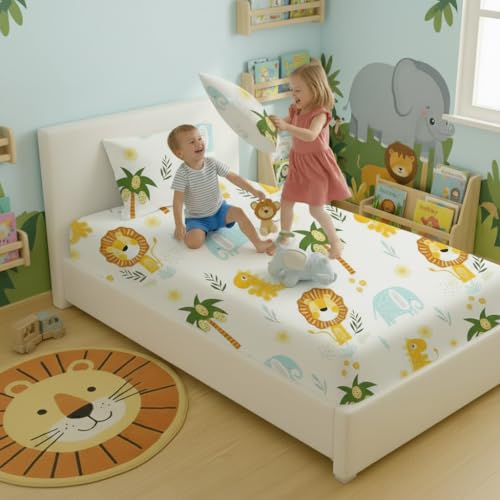Filymore Lion Single bedsheet for Girls Kid bedsheet for Small Size Bed 240 TC Microfiber Soft Cartoon bedcover for Kids Room (90x60 Inches)(White and Yellow) - Image 3