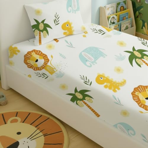 Filymore Lion Single bedsheet for Girls Kid bedsheet for Small Size Bed 240 TC Microfiber Soft Cartoon bedcover for Kids Room (90x60 Inches)(White and Yellow) - Image 2