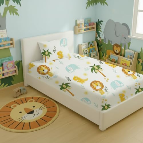 Filymore Lion Single bedsheet for Girls Kid bedsheet for Small Size Bed 240 TC Microfiber Soft Cartoon bedcover for Kids Room (90x60 Inches)(White and Yellow) - Image 1