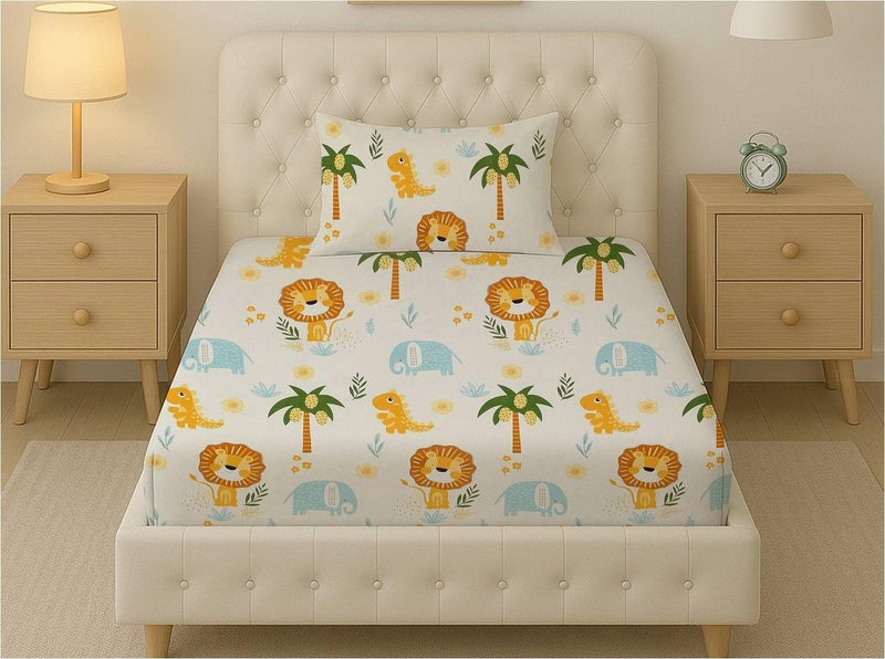 Filymore Lion Single bedsheet for Girls Kid bedsheet for Small Size Bed 240 TC Microfiber Soft Cartoon bedcover for Kids Room (90x60 Inches)(White and Yellow) - Image 4