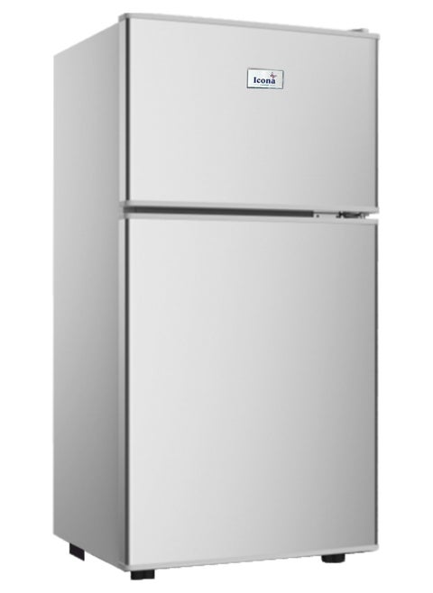 Icona Mini Fridge, 90L Double Door Refrigerator Freezer with Heavy Duty Compressor, Lock & Key – Ideal for Home, Office, and Dorm Use