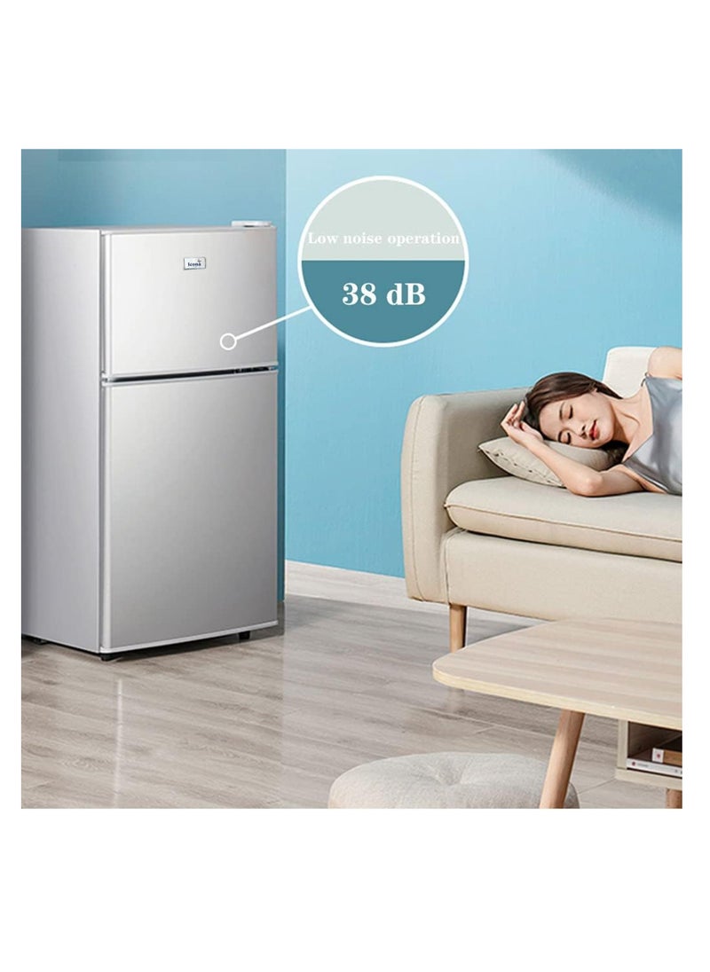 ICONA - Icona Mini Fridge, 90L Double Door Refrigerator Freezer with Heavy Duty Compressor, Lock & Key – Ideal for Home, Office, and Dorm Use - Image 1