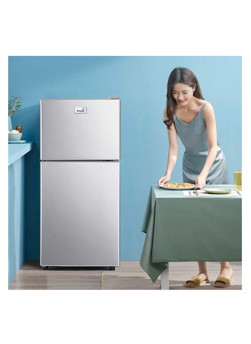 ICONA - Icona Mini Fridge, 90L Double Door Refrigerator Freezer with Heavy Duty Compressor, Lock & Key – Ideal for Home, Office, and Dorm Use - Image 1