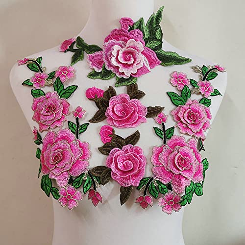 FEEPOP 4 Pcs Embroidery Rose Flower Sew On Patch Dress Hat Bag Jeans Applique Crafts Clothing Accessories DIY (Pink) - Image 1