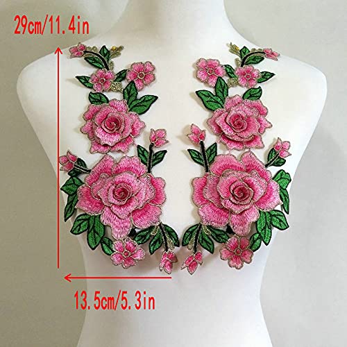 FEEPOP 4 Pcs Embroidery Rose Flower Sew On Patch Dress Hat Bag Jeans Applique Crafts Clothing Accessories DIY (Pink) - Image 5