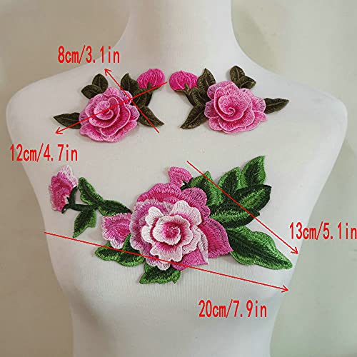 FEEPOP 4 Pcs Embroidery Rose Flower Sew On Patch Dress Hat Bag Jeans Applique Crafts Clothing Accessories DIY (Pink) - Image 4
