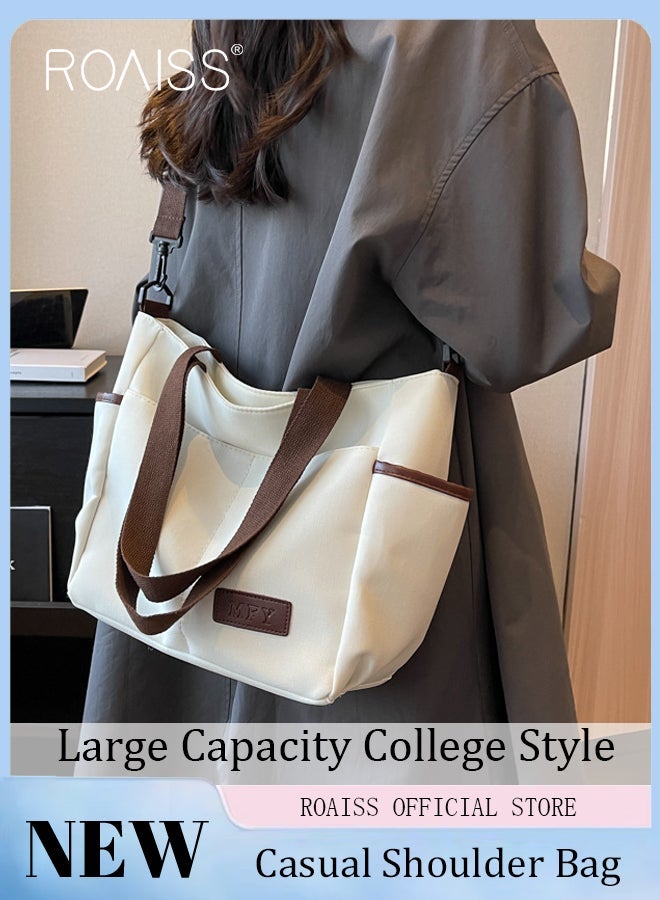 roaiss Large Capacity Shoulder Bag Durable Macaron Color Scheme Smooth Zipper Solid Color Tote Bag - Image 1