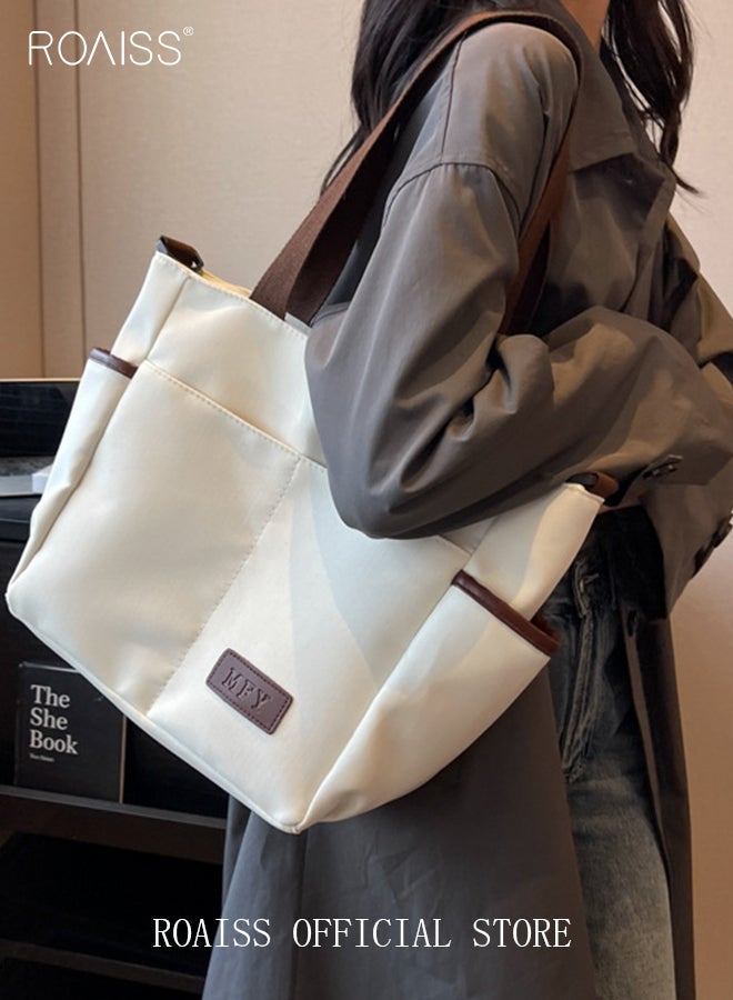 roaiss Large Capacity Shoulder Bag Durable Macaron Color Scheme Smooth Zipper Solid Color Tote Bag - Image 3