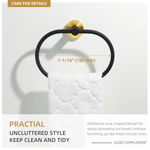 Angle Simple Towel Ring Swivel, Stainless Steel Bathroom Hand Towel Holder Rack Hanger for Wall, Black and Gold - Image 4