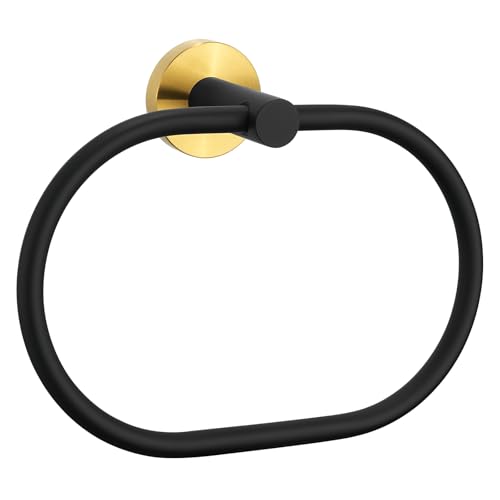 Angle Simple Towel Ring Swivel, Stainless Steel Bathroom Hand Towel Holder Rack Hanger for Wall, Black and Gold - Image 1