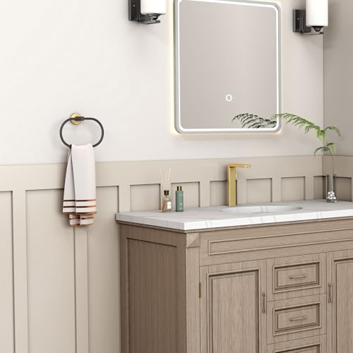 Angle Simple Towel Ring Swivel, Stainless Steel Bathroom Hand Towel Holder Rack Hanger for Wall, Black and Gold - Image 2