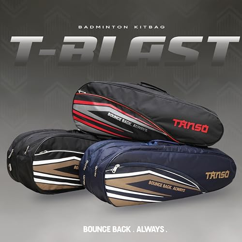 TANSO T-Blast Badminton Kit Bag | Spacious Racket Bag with Two Large Compartments and Separate Shoe Compartment | Front Zipper Pocket and Adjustable Straps - Image 4