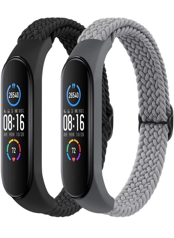 Meliya 2 Pack Nylon Bands for Xiaomi Mi Band 7/6/5/4/3 Bands, Soft Braided Nylon Solo Sport Replacement Straps for Xiaomi Mi Band 7/6/5/4/3 Fitness Tracker (Black+Gray) - Image 1
